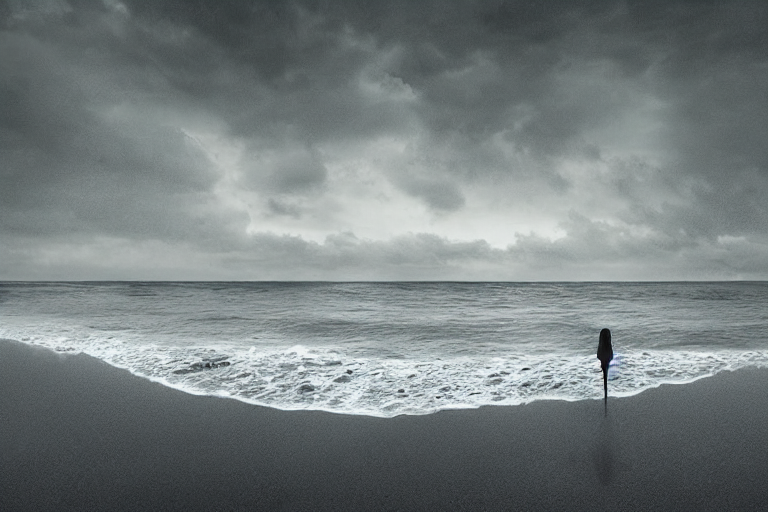 Lonely Beach At Night Dark Art Style 4 K Trending On Artstat...
