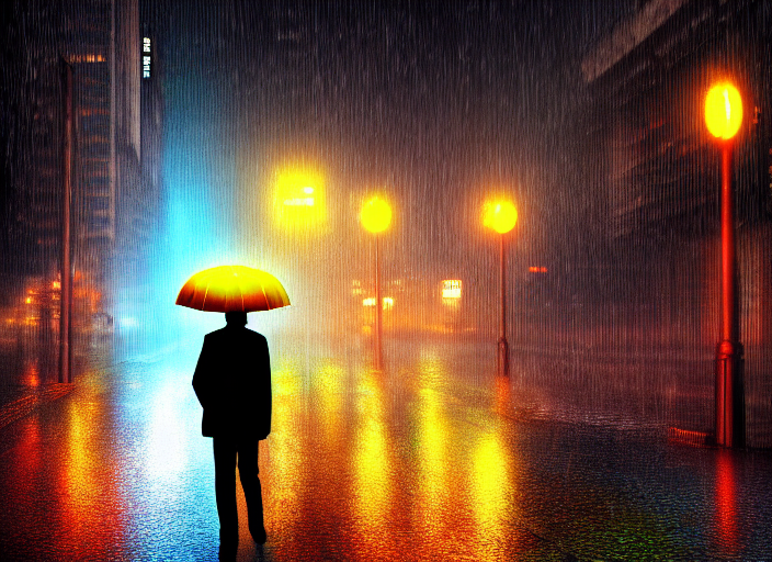 Highly Detailed Digital Art, Man With Umbrella, Facing Back,...
