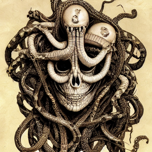 Skeletal Medusa Snakes Mood Lighting 4 K Dark Art By Emil Me...