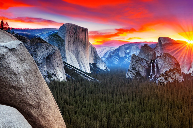 The Sun Is Setting Over Yosemite National Park, Shutterstock...