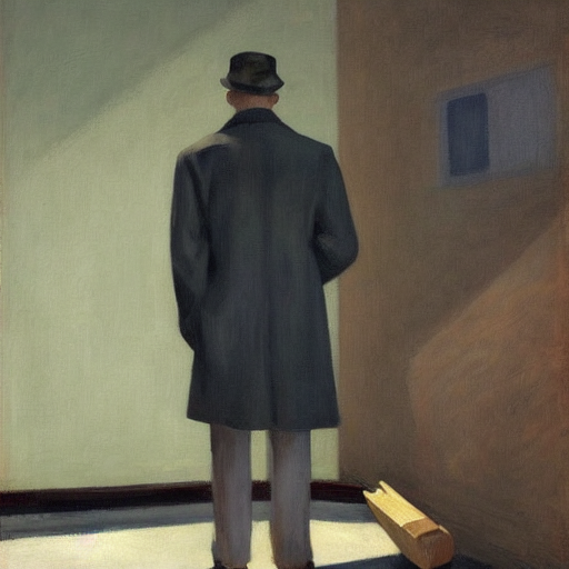 A Painting By Edward Hopper Of A Man In A Trenchcoat Carryin...