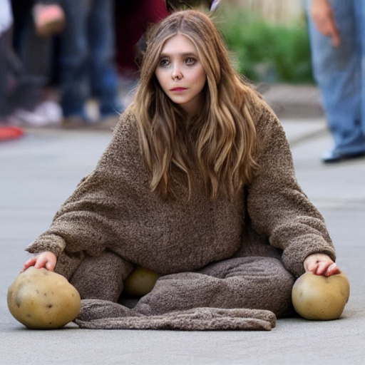 Elizabeth Olsen Sitting In A Hollowed Out Potato, Elizabeth...