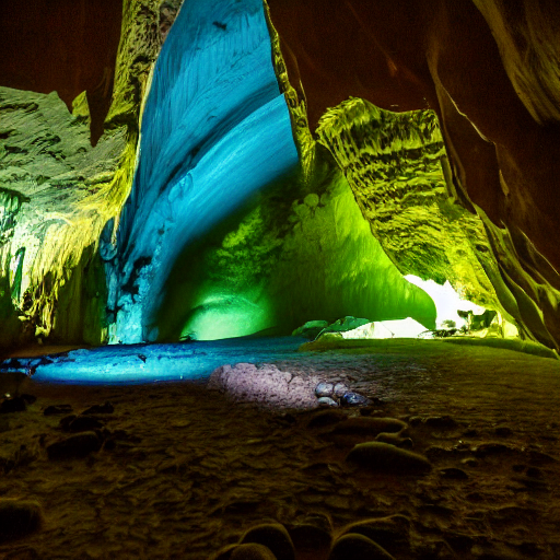 A Photo Inside A Giant Cave With Bioluminescent Plants And W...