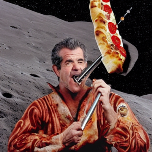 Mel Gibson Playing A Flute On The Moon With Pizza And Horses