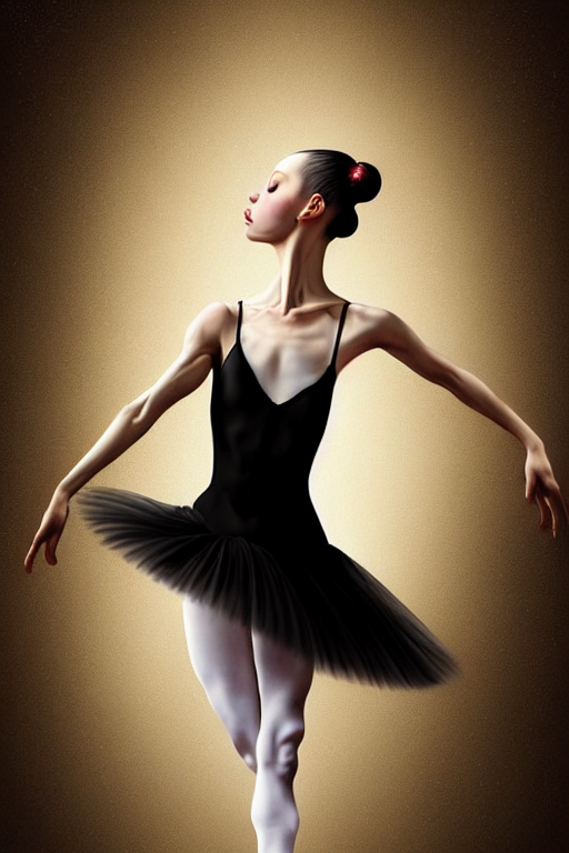 Artistic Portrait Of A Cute Ballerina Wearing Black Dress Wa...